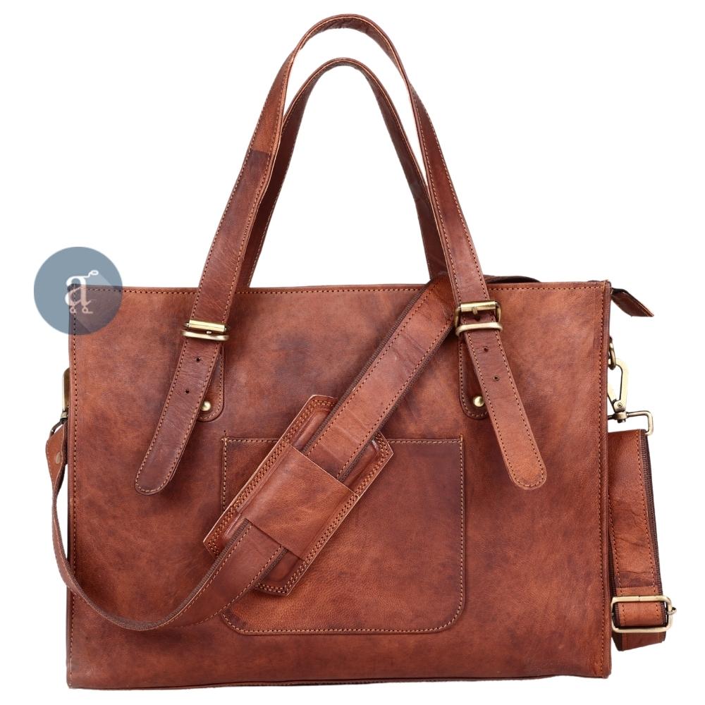 Roller Briefcase. Hand Tooled Leather, Laptop Capacity, and Cotton