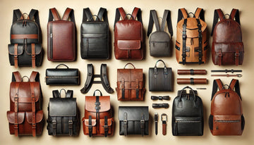 Wide view of modern leather backpacks in various shades, showcasing sleek designs and premium materials