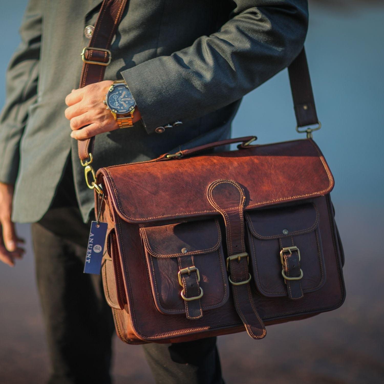 Leather briefcase with shoulder strap new arrivals