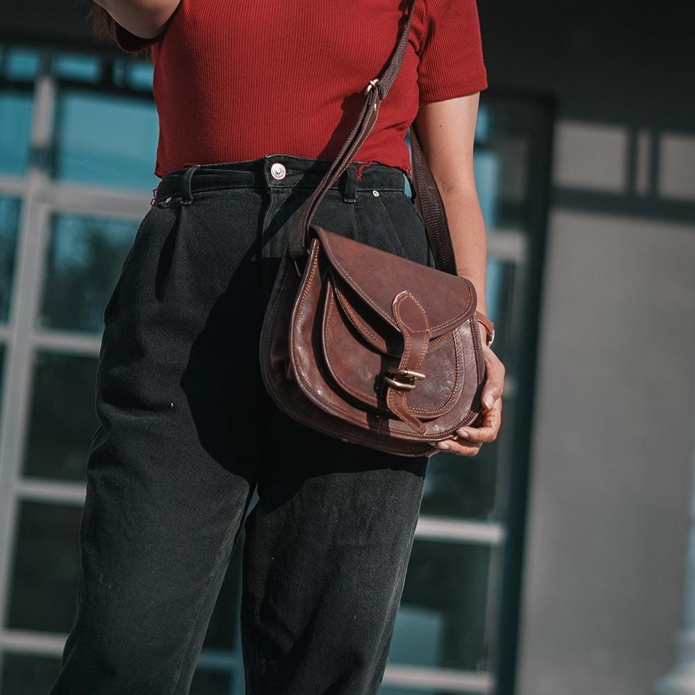 Brown leather crossbody purse best sale