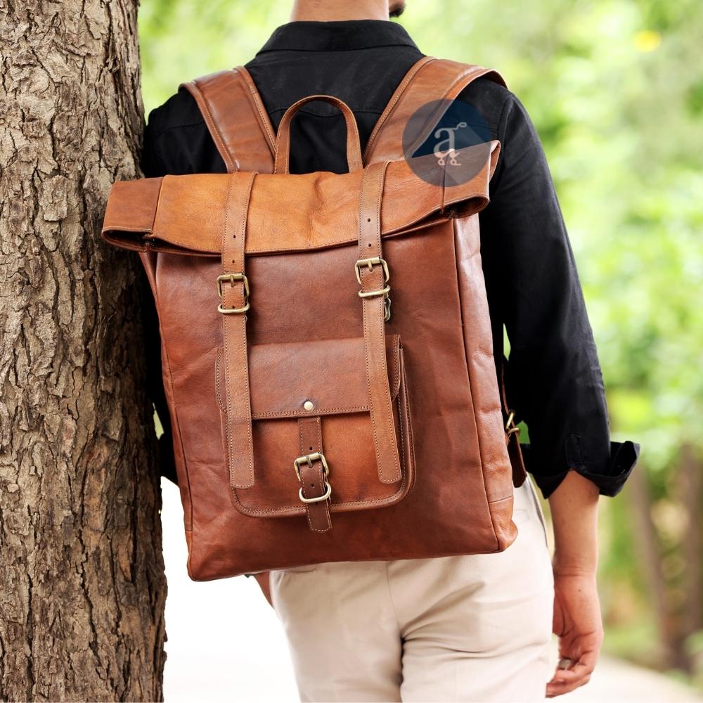 Rolling sale leather backpack