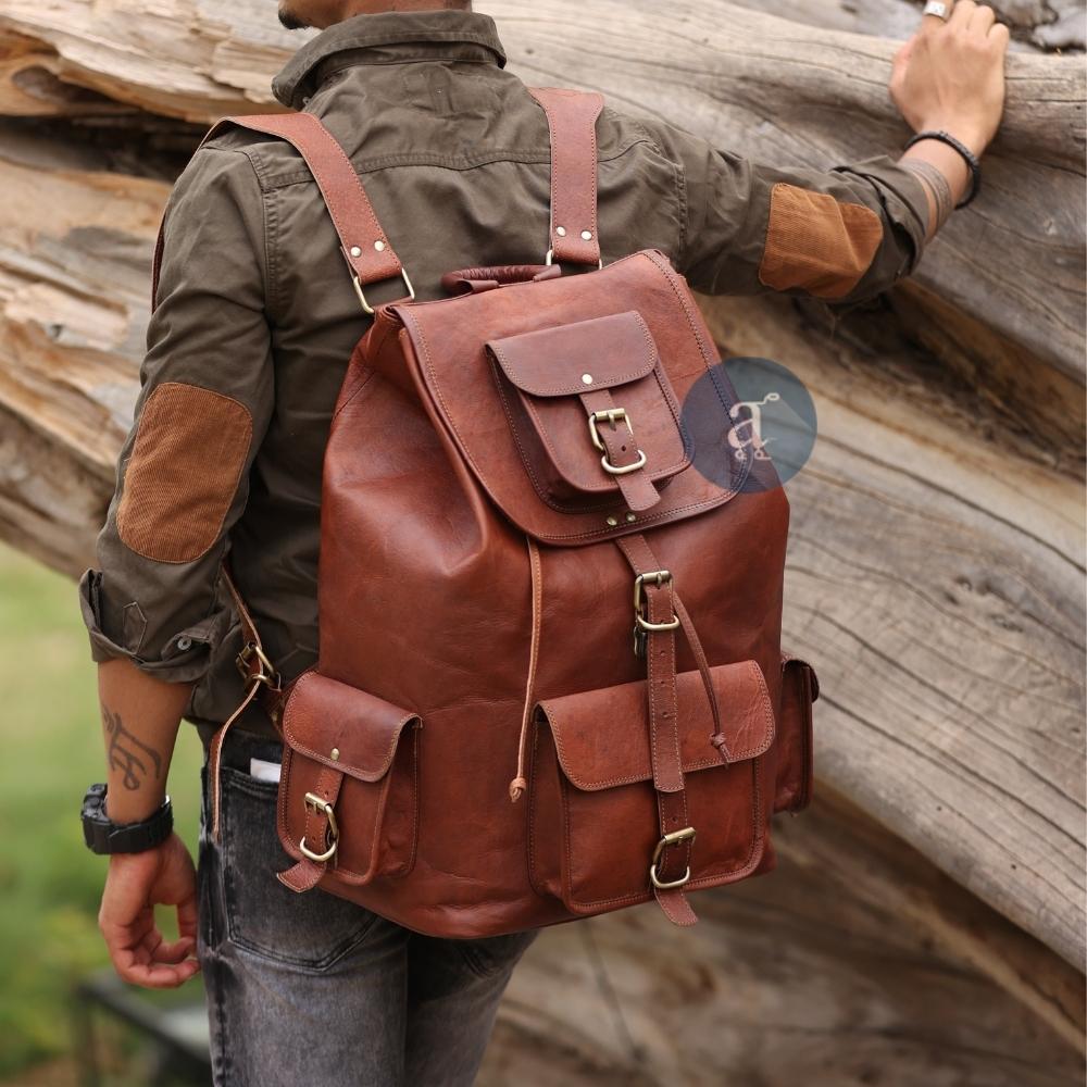 Mens travel store backpack leather