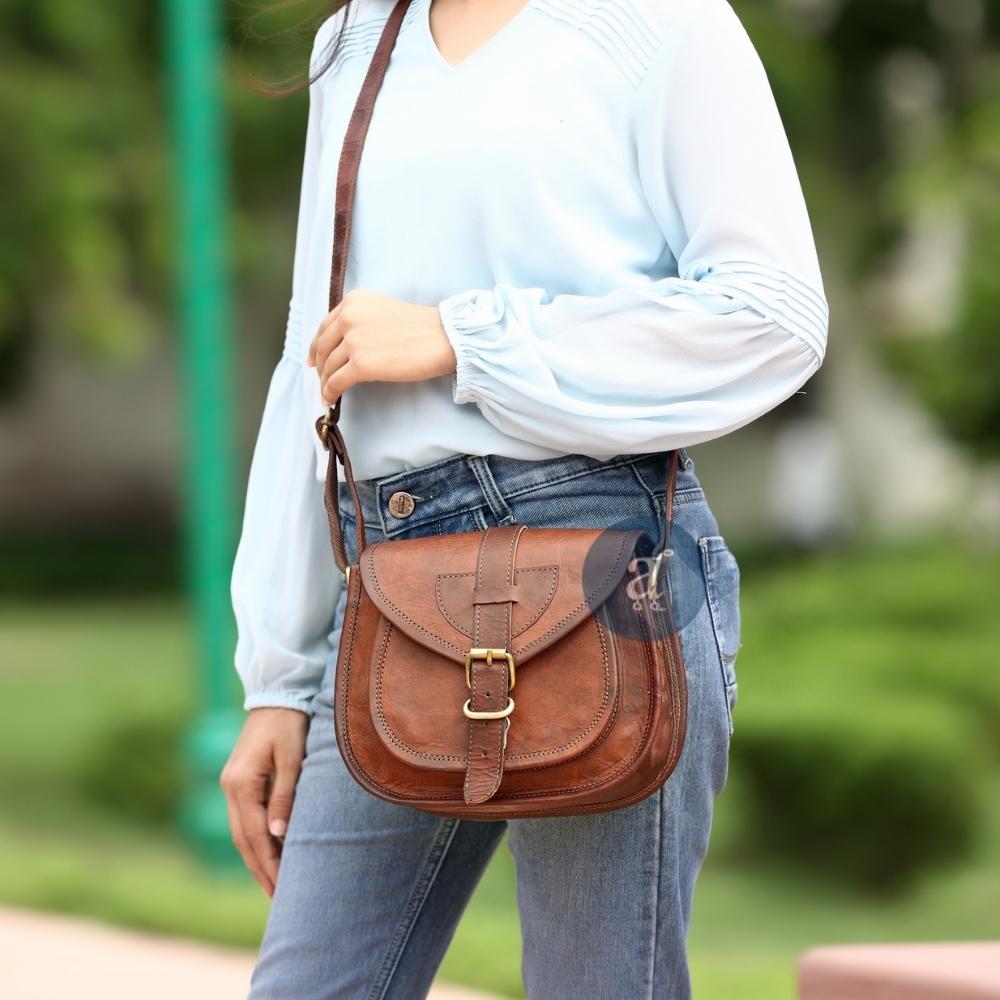 Leather Sling Crossbody Bag for Women - Stylish and Functional Leather Saddle  Bag Purse