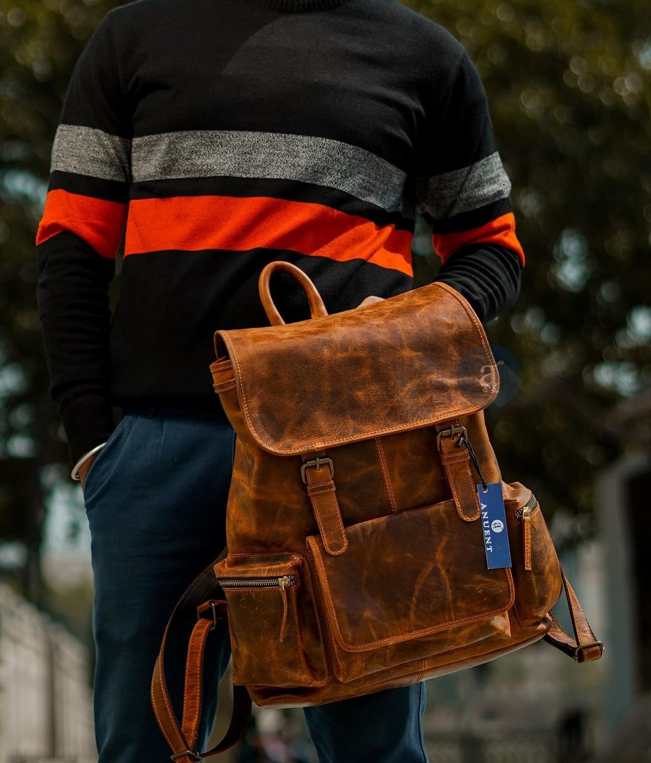 Buy Buffalo Leather Backpack Multi Pockets Daypack Travel Laptop Bag for Men  Women at .in