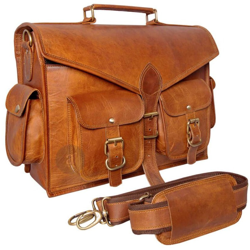 Vintage Leather Satchel Messenger Bag for Men -18 Inch